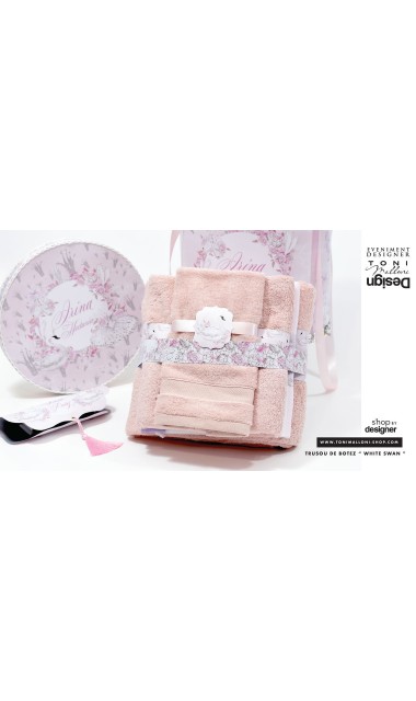 Trusou de botez cu lebede si motive florale personalizat pentru fete, Lebada alba 33